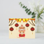 Chinesischer Silvester Rat Lion Dancer Postkarte (Stehend Vorderseite)