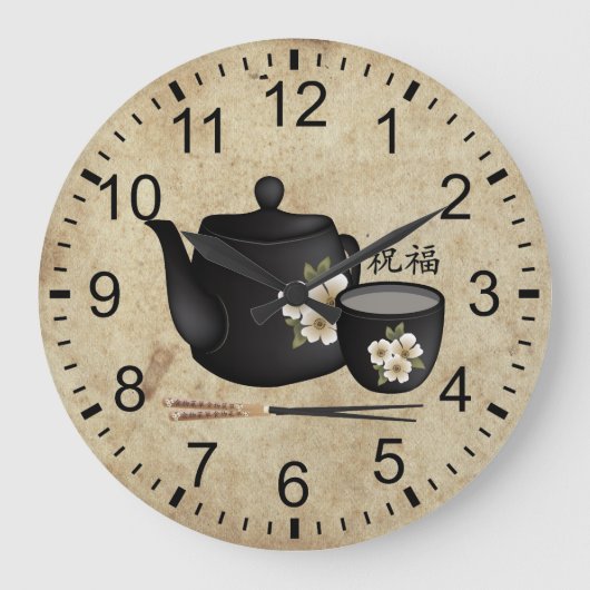 Chinesischer Tee für zwei "Segen" Große Wanduhr (Vorderseite)