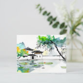Chinesischer Tempel an einem Lotus-Teich Postkarte (Stehend Vorderseite)