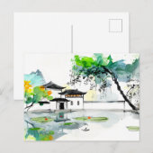 Chinesischer Tempel an einem Lotus-Teich Postkarte (Vorne/Hinten)