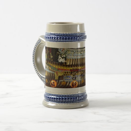 Chinesischer Tempel Gray / Blue 22 oz Stein Bierglas (Vorderseite Links)