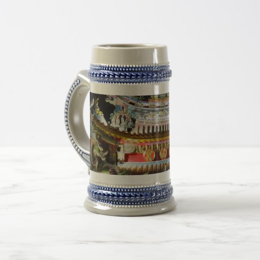 Chinesischer Tempel Gray / Blue 22 oz Stein Bierglas (Vorderseite Links)