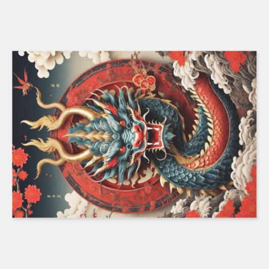 Chinesischer traditioneller Drache Geschenkpapier Set (Vorderseite)