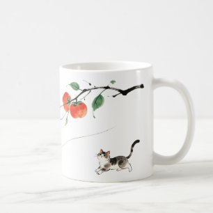 Chinesischer Tuschwasch-Persimmon-Katz-Kunstkaffee Kaffeetasse