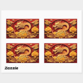 Chinesischer und Vietnamesischer Holzdrache Jahr 2 Rechteckiger Aufkleber (Blatt)