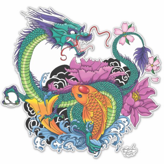 Chinesischer Wasserdrache Koi Fisch Aufkleber (Vorderseite)