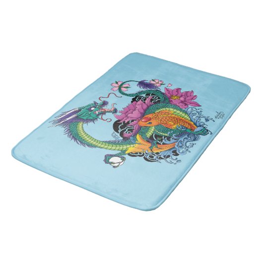 Chinesischer Wasserdrache Koi Fisch Badematte (Schrägansicht)