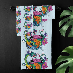 Chinesischer Wasserdrache Koi Fisch Badhandtuch Set