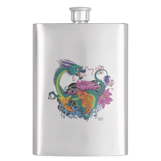 Chinesischer Wasserdrache Koi Fisch Flachmann (Vorderseite)