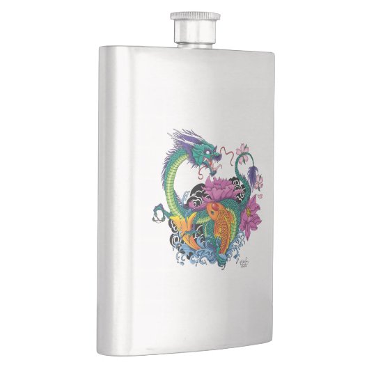 Chinesischer Wasserdrache Koi Fisch Flachmann (Rechts)