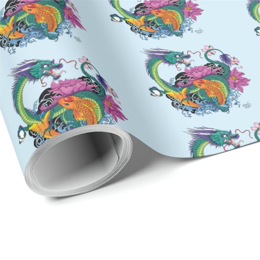 Chinesischer Wasserdrache Koi Fisch Geschenkpapier (Rolleneckpunkt)