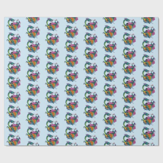 Chinesischer Wasserdrache Koi Fisch Geschenkpapier (Flach)