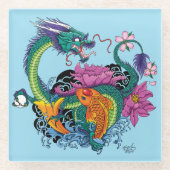 Chinesischer Wasserdrache Koi Fisch Glasuntersetzer (Vorderseite)