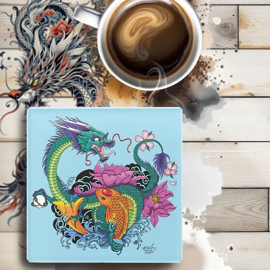 Chinesischer Wasserdrache Koi Fisch Glasuntersetzer