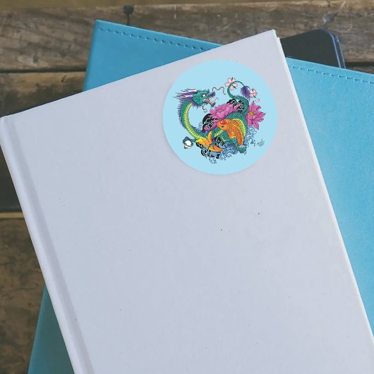 Chinesischer Wasserdrache Koi Fisch Runder Aufkleber