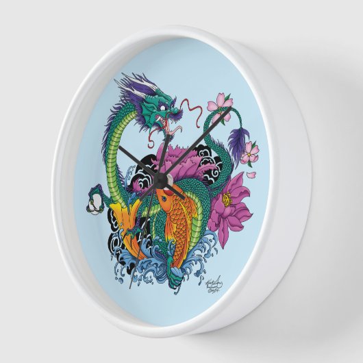 Chinesischer Wasserdrache Koi Fisch Uhr (Winkel)