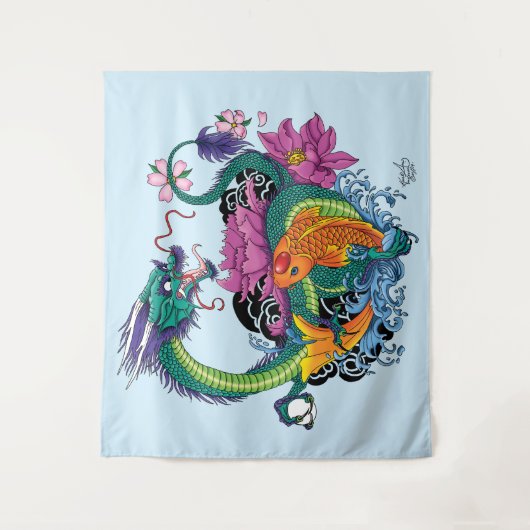 Chinesischer Wasserdrache Koi Wandteppich (Vorderseite)