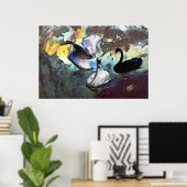 Chinesischer Wasserfarbstil Schwäne schwimmen Poster (Heimbüro)