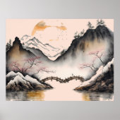 Chinesischer Winter-Fluss mit Wasserfarbe und Berg Poster (Vorne)