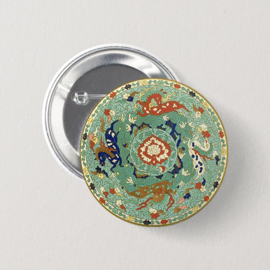 Chinesischer Zirkel Blau grün Button (Vorne & Hinten)