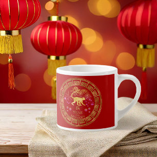 Chinesischer Zodiac-Affenrot/Gold-ID542 Espressotasse