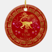 Chinesischer Zodiac-Affenrot/Gold-ID542 Keramik Ornament (Hinten)