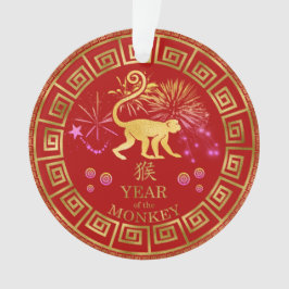 Chinesischer Zodiac-Affenrot/Gold-ID542 Ornament
