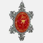 Chinesischer Zodiac-Affenrot/Gold-ID542 Schneeflocken Zinn-Ornament (Links)