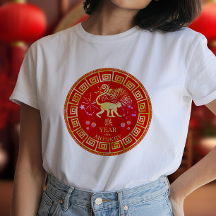 Chinesischer Zodiac-Affenrot/Gold-ID542 T-Shirt
