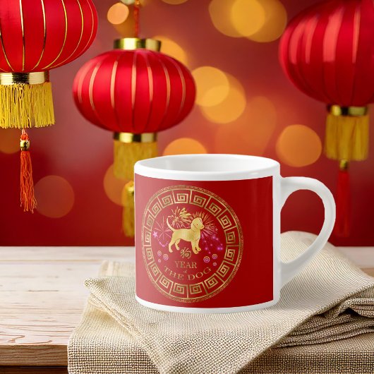 Chinesischer Zodiac Dog Red/Gold ID542 Espressotasse