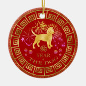 Chinesischer Zodiac Dog Red/Gold ID542 Keramik Ornament (Vorne)
