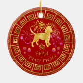 Chinesischer Zodiac Dog Red/Gold ID542 Keramik Ornament (Hinten)