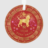 Chinesischer Zodiac Dog Red/Gold ID542 Ornament (Rückseite)
