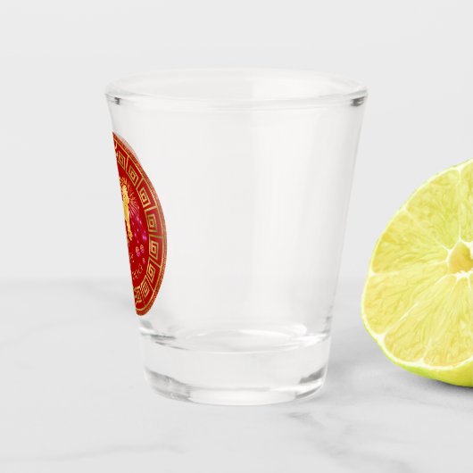 Chinesischer Zodiac Dog Red/Gold ID542 Schnapsglas (Rechts)