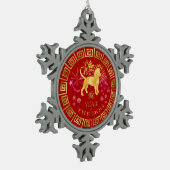 Chinesischer Zodiac Dog Red/Gold ID542 Schneeflocken Zinn-Ornament (Links)