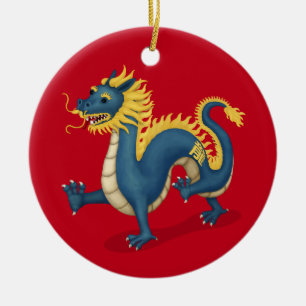 Chinesischer Zodiac Dragon Astrologie Schild Rot Keramik Ornament