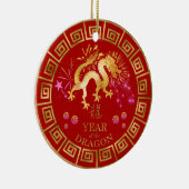 Chinesischer Zodiac Dragon Red/Gold ID542 Keramik Ornament (Rechts)