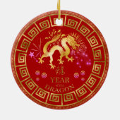 Chinesischer Zodiac Dragon Red/Gold ID542 Keramik Ornament (Hinten)