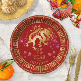 Chinesischer Zodiac Dragon Red/Gold ID542 Pappteller