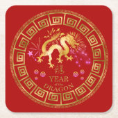 Chinesischer Zodiac Dragon Red/Gold ID542 Rechteckiger Pappuntersetzer (Vorderseite)