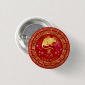 Chinesischer Zodiac Rat Red/Gold ID542 Button (Vorne & Hinten)