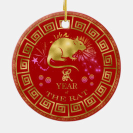 Chinesischer Zodiac Rat Red/Gold ID542 Keramik Ornament