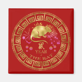 Chinesischer Zodiac Rat Red/Gold ID542 Magnet