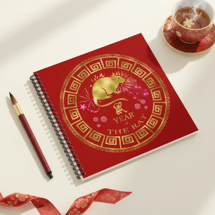 Chinesischer Zodiac Rat Red/Gold ID542 Notizblock
