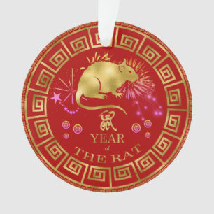 Chinesischer Zodiac Rat Red/Gold ID542 Ornament