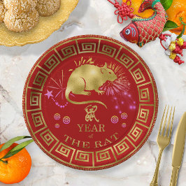 Chinesischer Zodiac Rat Red/Gold ID542 Pappteller
