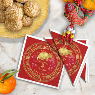 Chinesischer Zodiac Rat Red/Gold ID542 Serviette