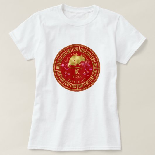 Chinesischer Zodiac Rat Red/Gold ID542 T-Shirt (Design vorne)