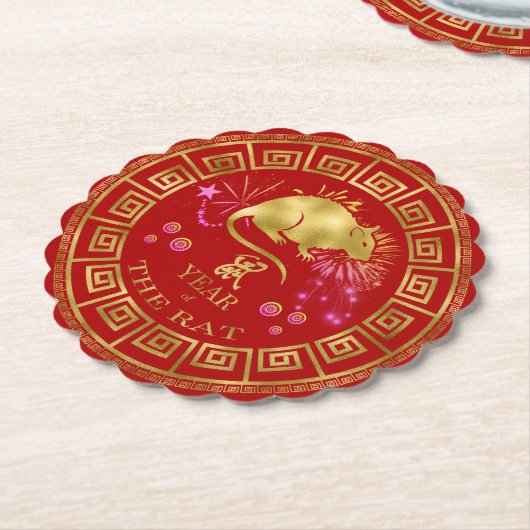 Chinesischer Zodiac Rat Red/Gold ID542 Untersetzer (angewinkelt)