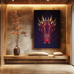 Chinesischer Zodiak-Drache Wandkunst Japandi Dekor Leinwanddruck